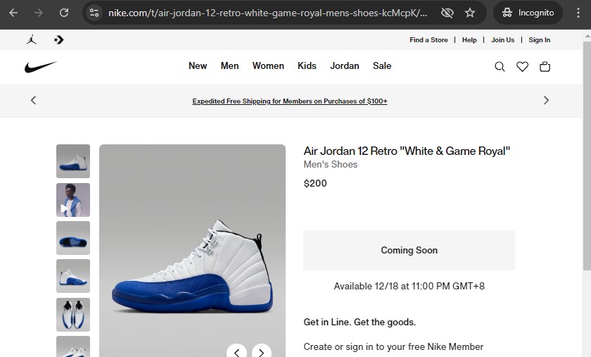 Air Jordan 12 Retro White & Game Royal product page