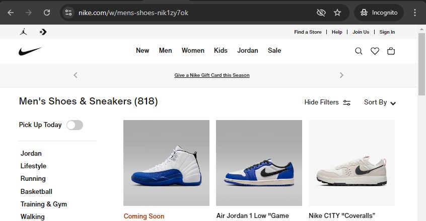 Men shoes category page